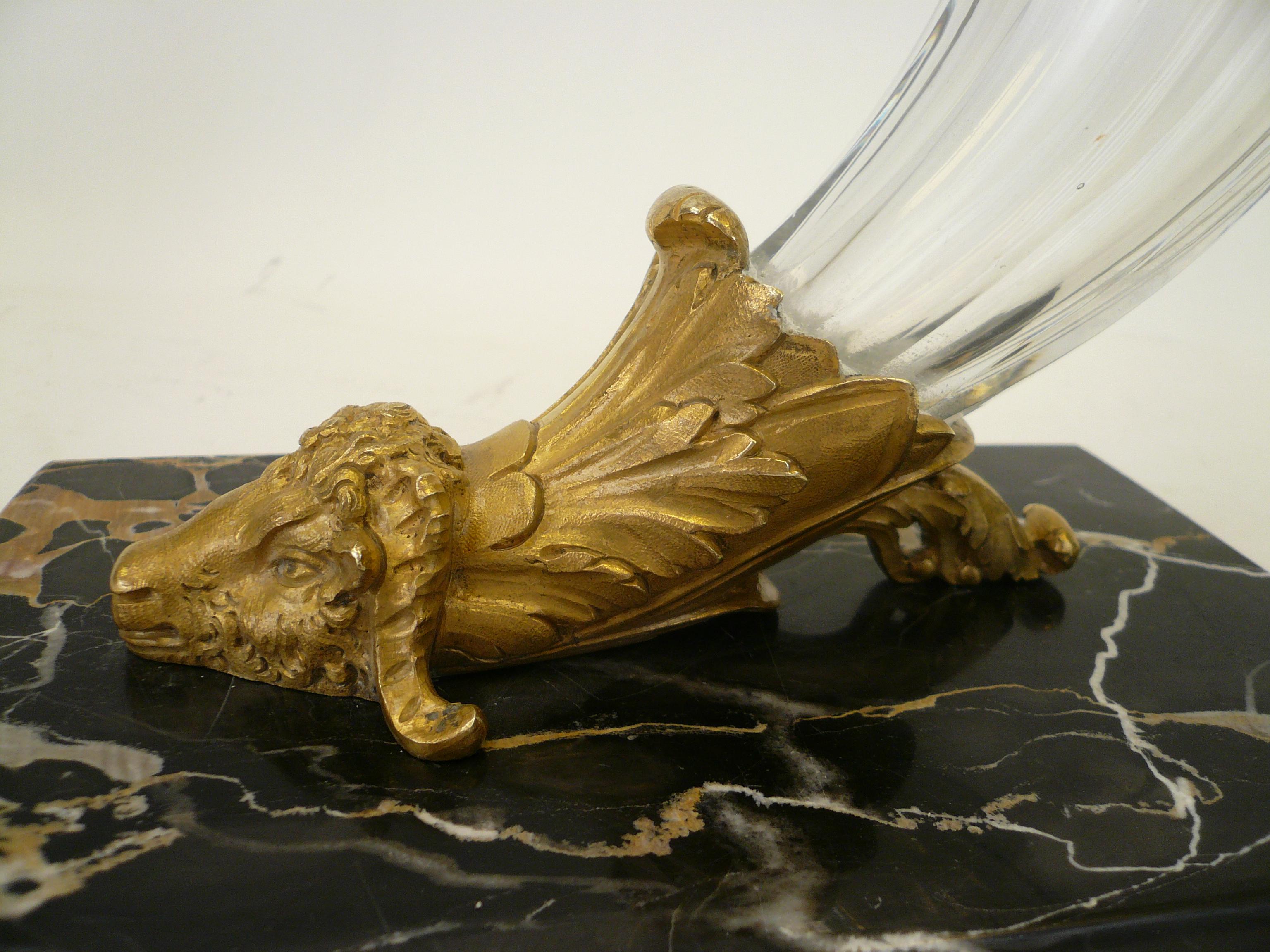19th Century French Gilt Bronze, Baccarat Crystal and Marble Cornucopia Vase For Sale 4