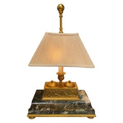 Antique 19th Century French Gilt Bronze Bouillotte Lamp with Inkwell & Marble Base