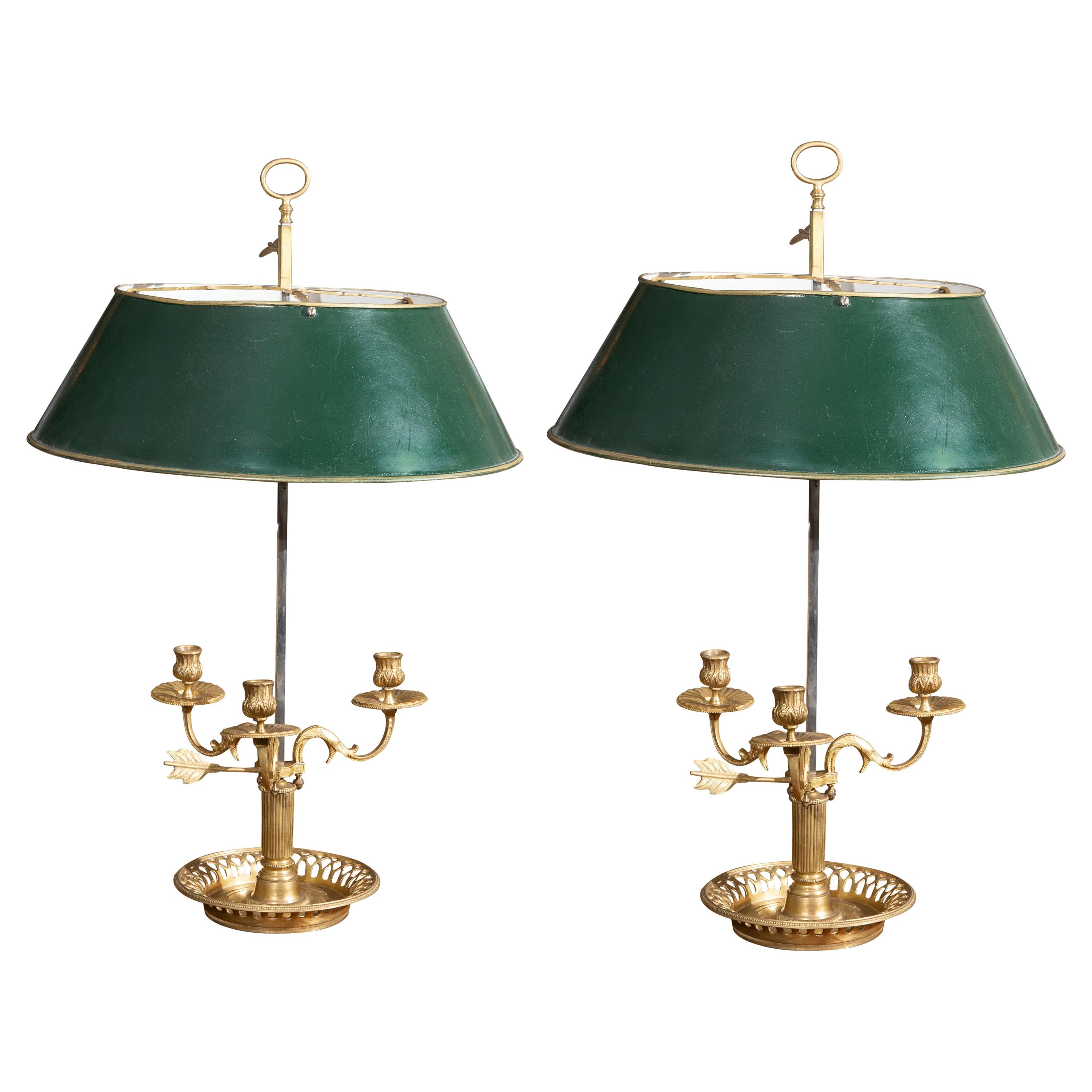 19th Century French Gilt Bronze Bouillotte Lamps with Tole Shades