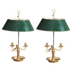 19th Century French Gilt Bronze Bouillotte Lamp with Tole Shade - Pair available
