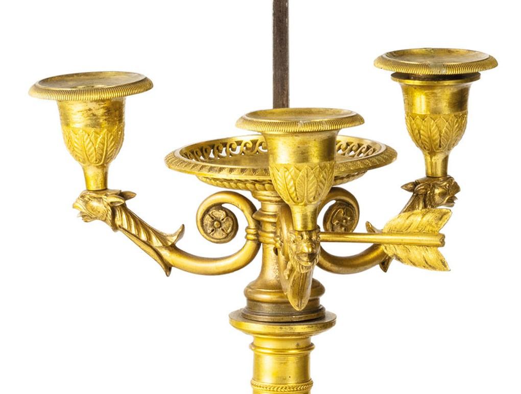 Empire 19th Century, French Gilt Bronze Buillotte Lamp  For Sale