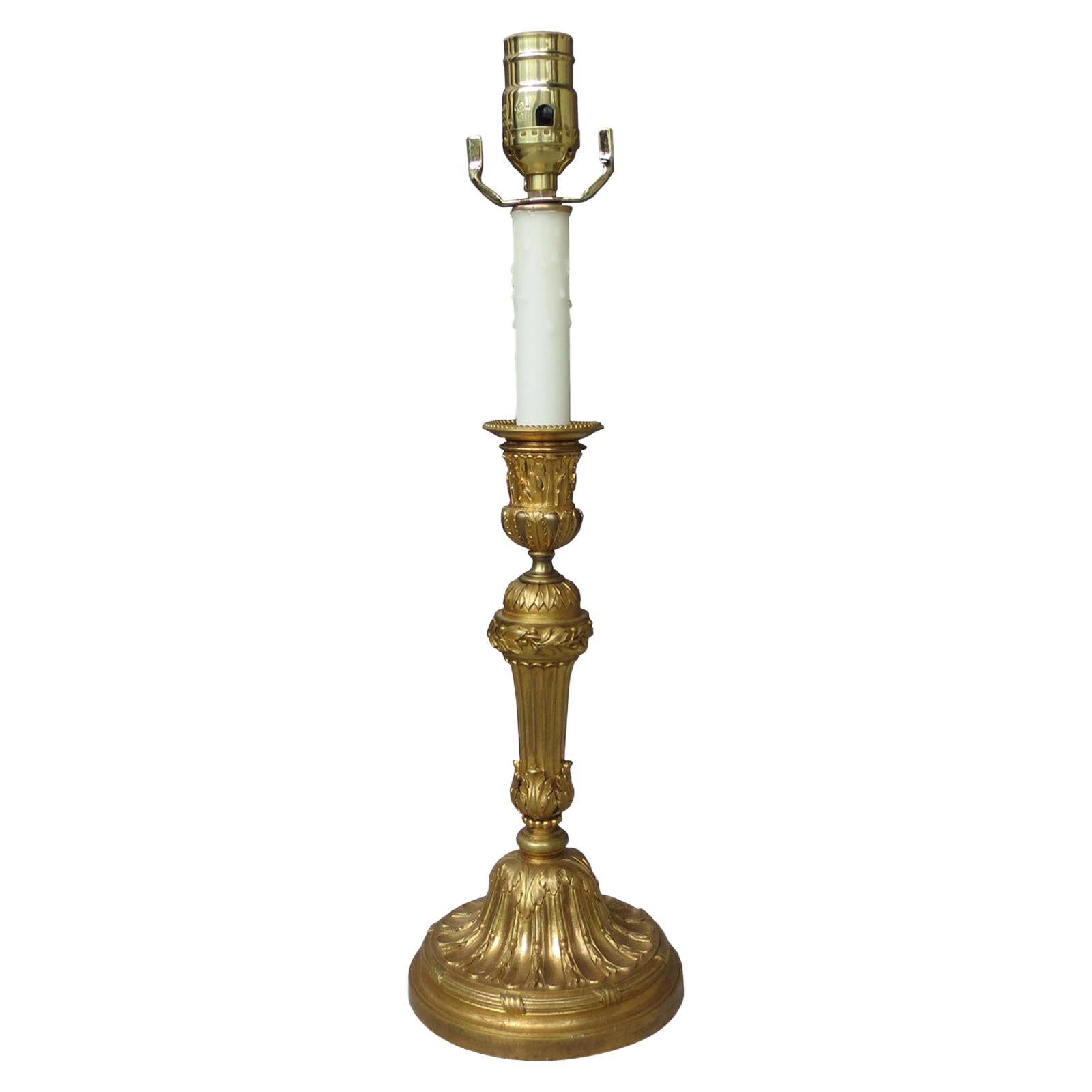 19th Century French Gilt Bronze Candlestick Lamp at 1stDibs
