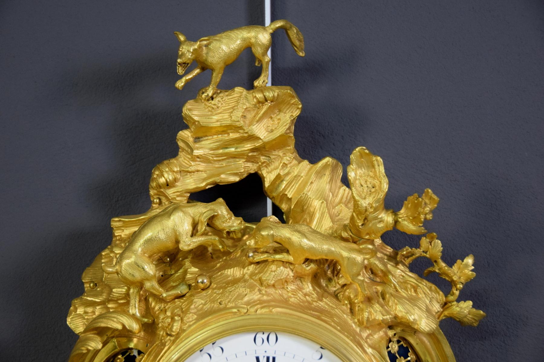 19th Century French Gilt Bronze Cartel Wall Clock 7