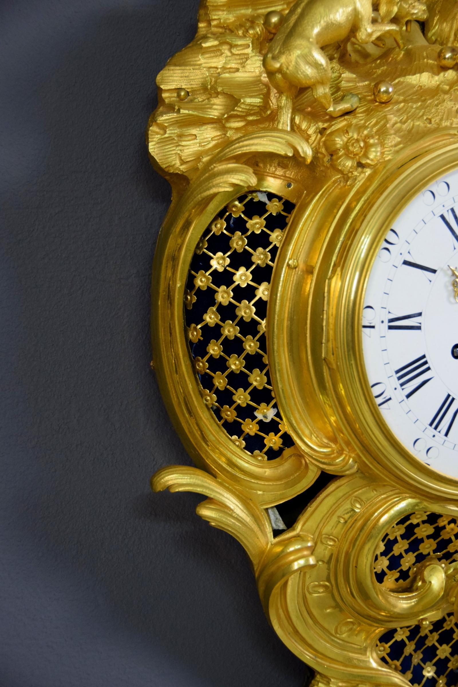 19th Century French Gilt Bronze Cartel Wall Clock 8