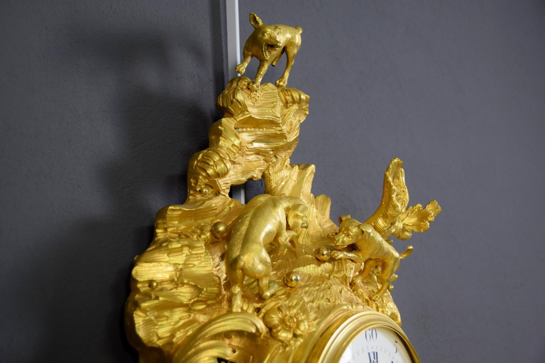 19th Century French Gilt Bronze Cartel Wall Clock 12