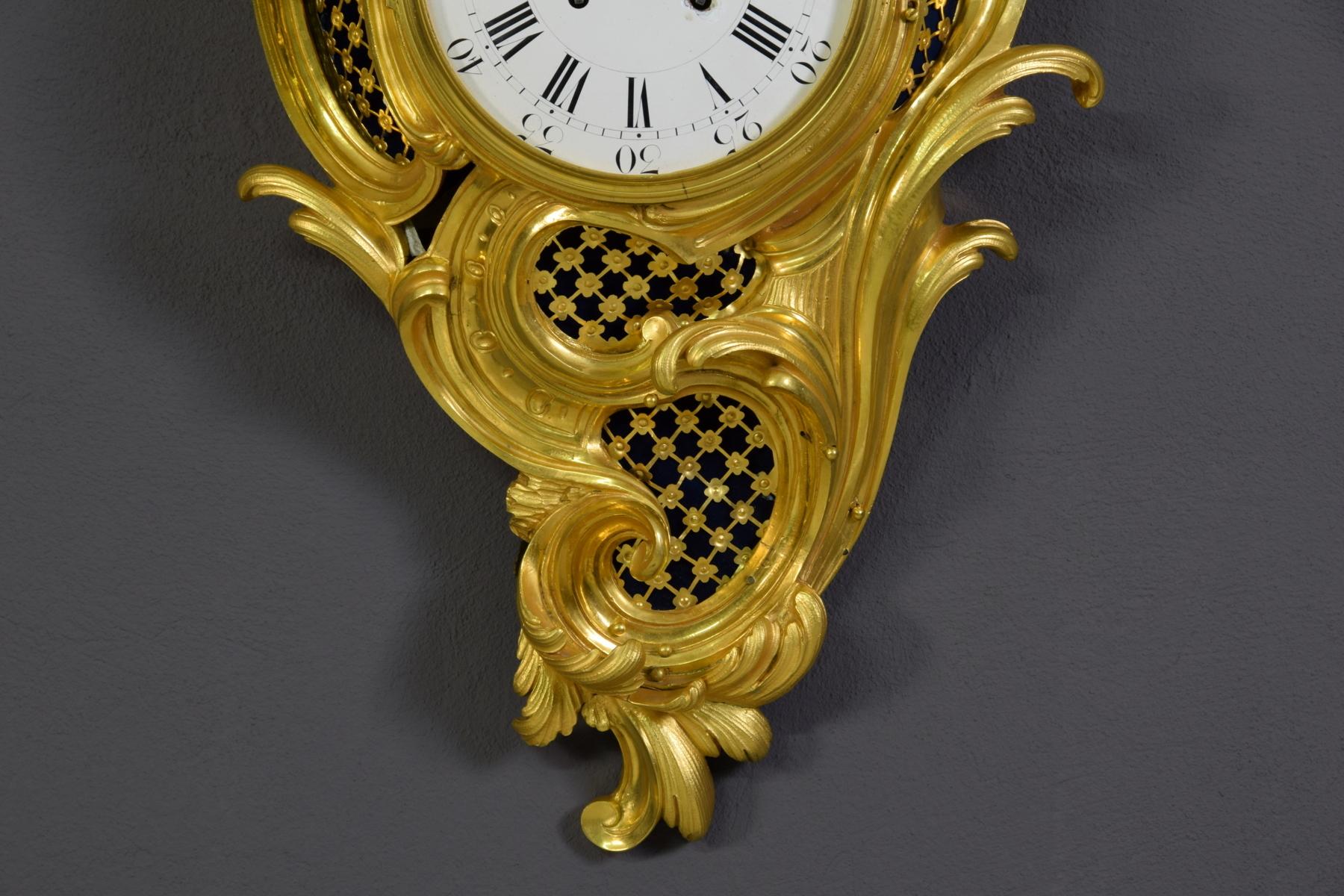 19th Century French Gilt Bronze Cartel Wall Clock 3