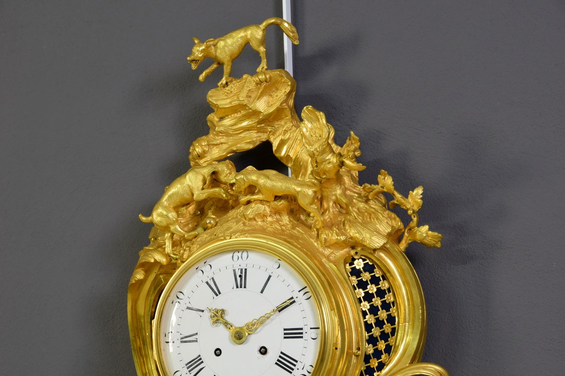 19th Century French Gilt Bronze Cartel Wall Clock 6