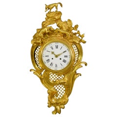 Antique 19th Century French Gilt Bronze Cartel Wall Clock