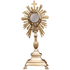Antique 19th Century French Gilt Bronze Catholic Ostensoir Monstrance with Glowing Sun