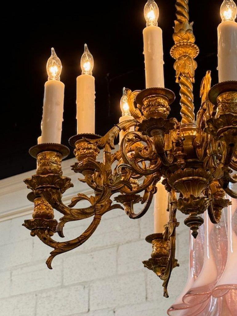 Lustre en bronze doré du XIXe siècle à 12 Lights Bon état - En vente à Dallas, TX
