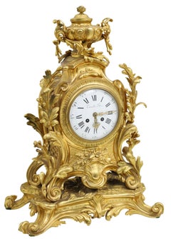19th Century French Gilt Bronze Clock Set, Crouille Filo