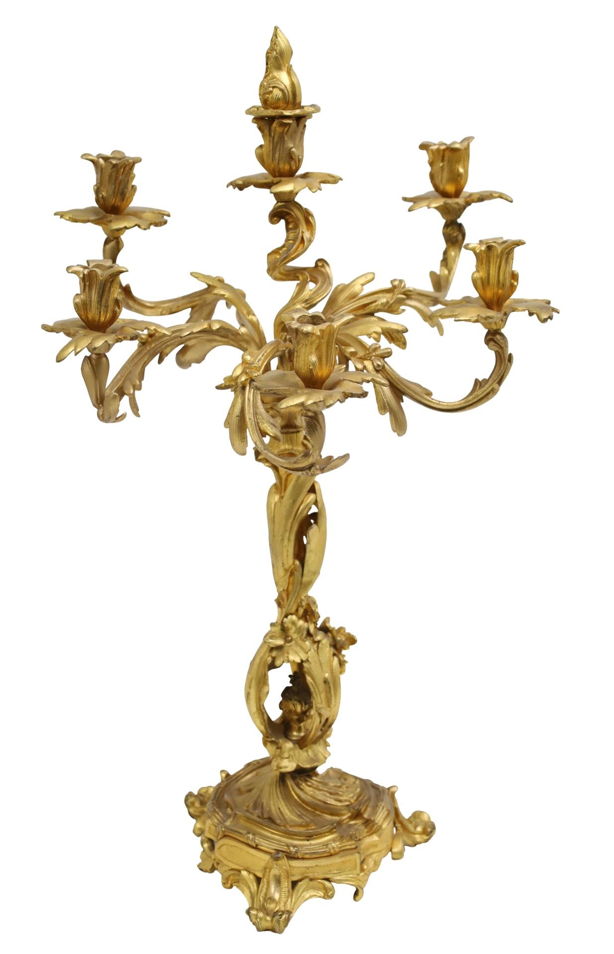 19th Century French Gilt Bronze Clock Set, Crouille Filo For Sale 1