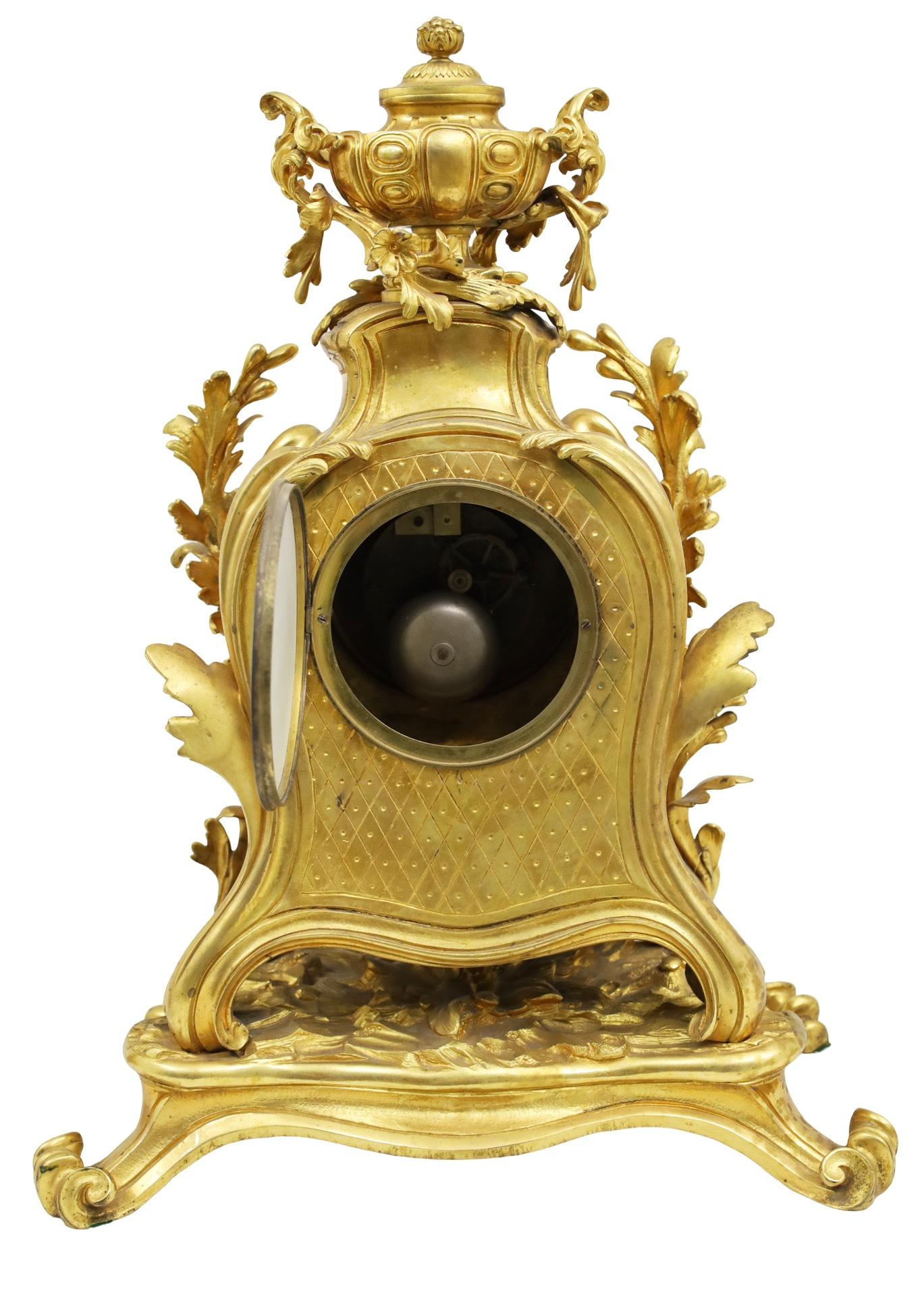 19th Century French Gilt Bronze Clock Set, Crouille Filo For Sale 2