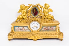 19th Century French Gilt Bronze Clock with Portrait Plaque of Molière