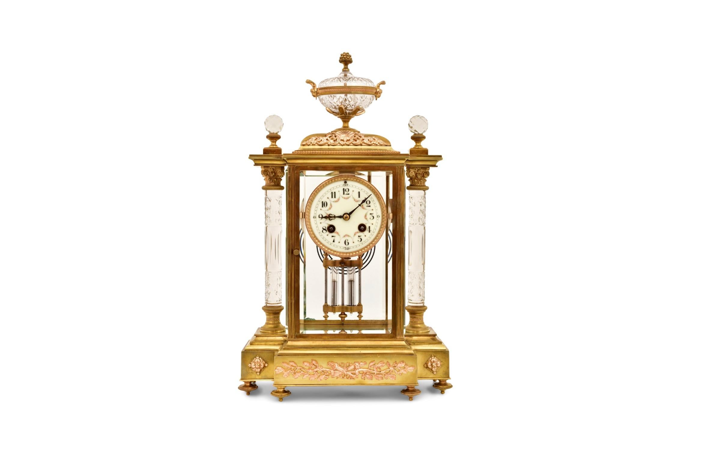 Horloge régulatrice en bronze doré et cristal du XIXe siècle par Samuel Marti en vente 1