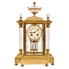 Antique 19th Century French Gilt Bronze & Crystal Regulator Clock by Samuel Marti