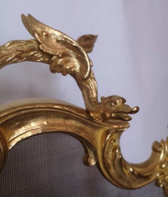 19th Century French Gilt Bronze Fire Screen