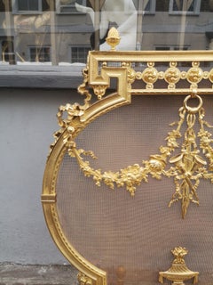 19th Century French Gilt Bronze Fire Screen