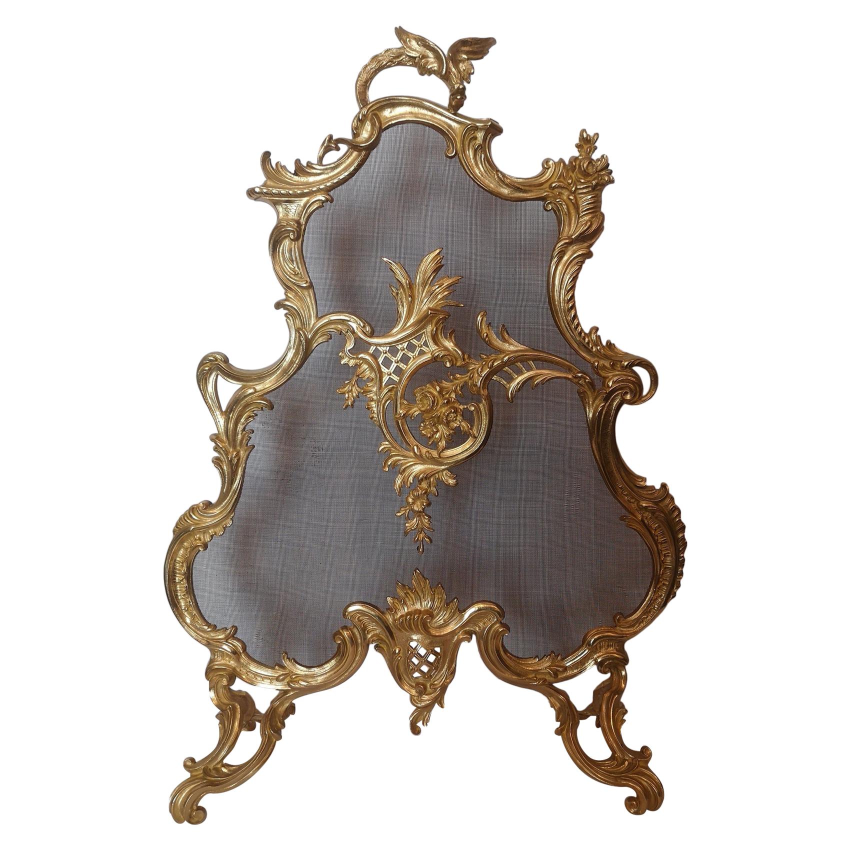 19th Century French Gilt Bronze Fire Screen For Sale