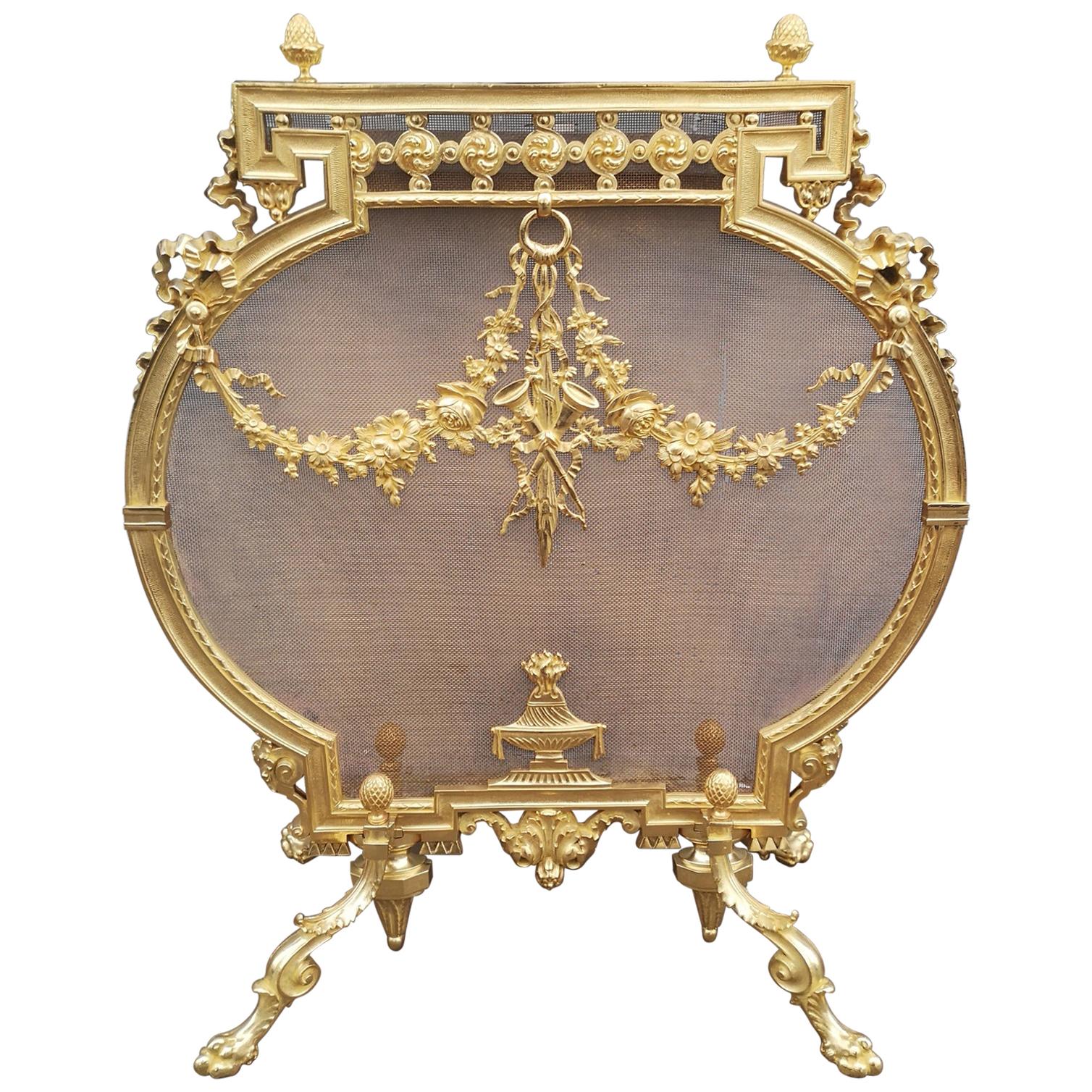 19th Century French Gilt Bronze Fire Screen For Sale