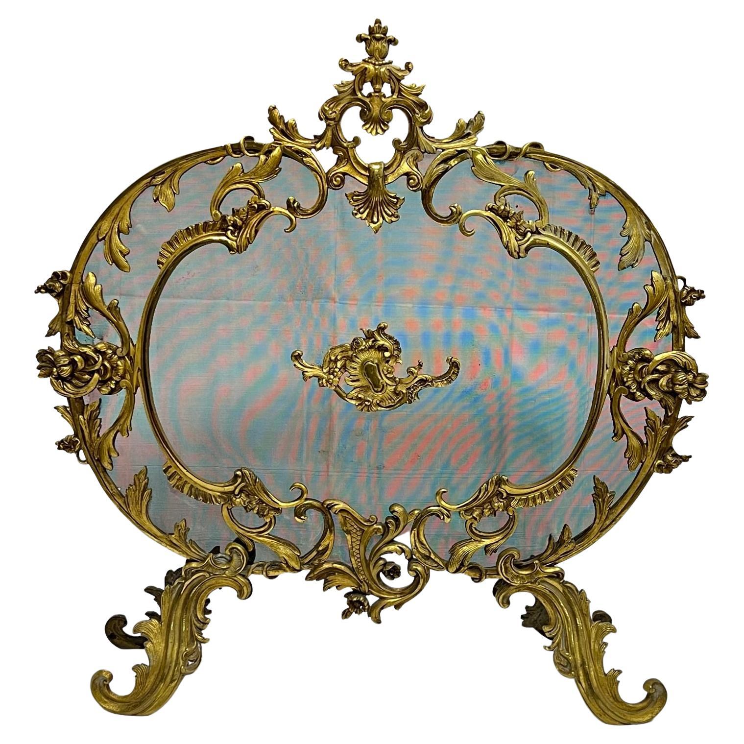19th Century French Gilt Bronze Fireplace Screen in French Louis XV / XVI Style