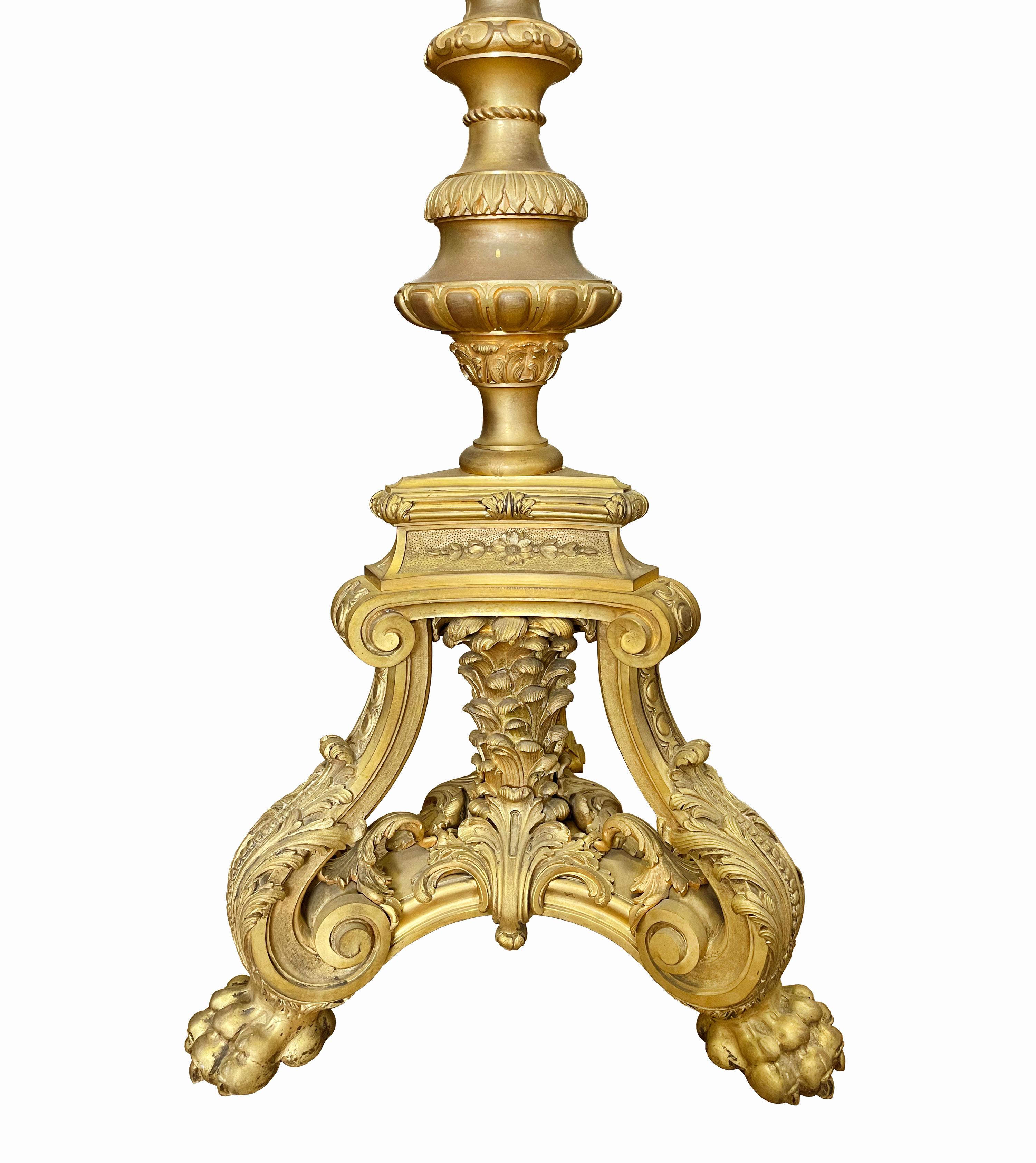 Moulage Lampadaire français du 19ème siècle en bronze doré de la Maison Millet
