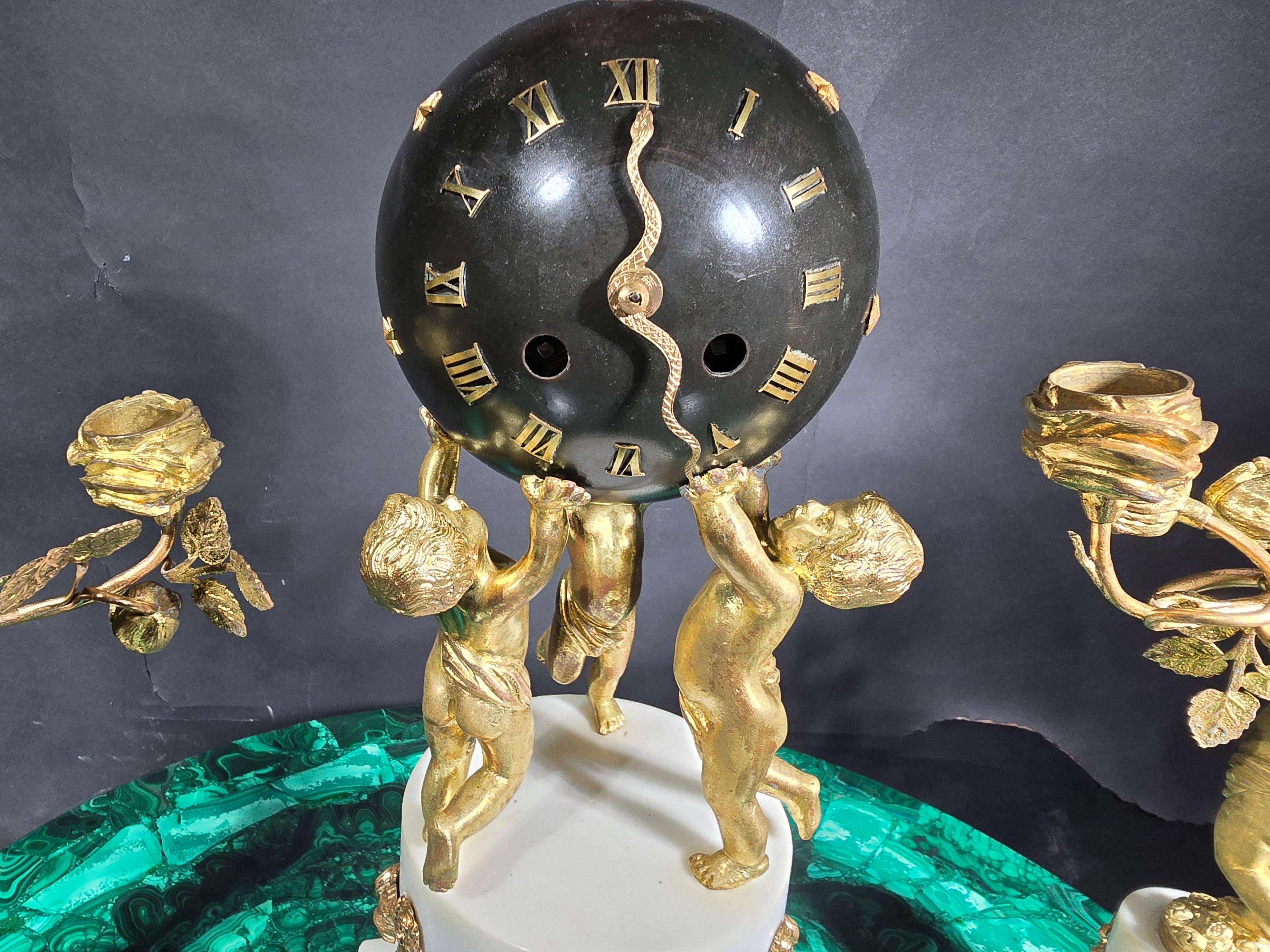 19th Century French Gilt Bronze Garniture Clock Set For Sale 4