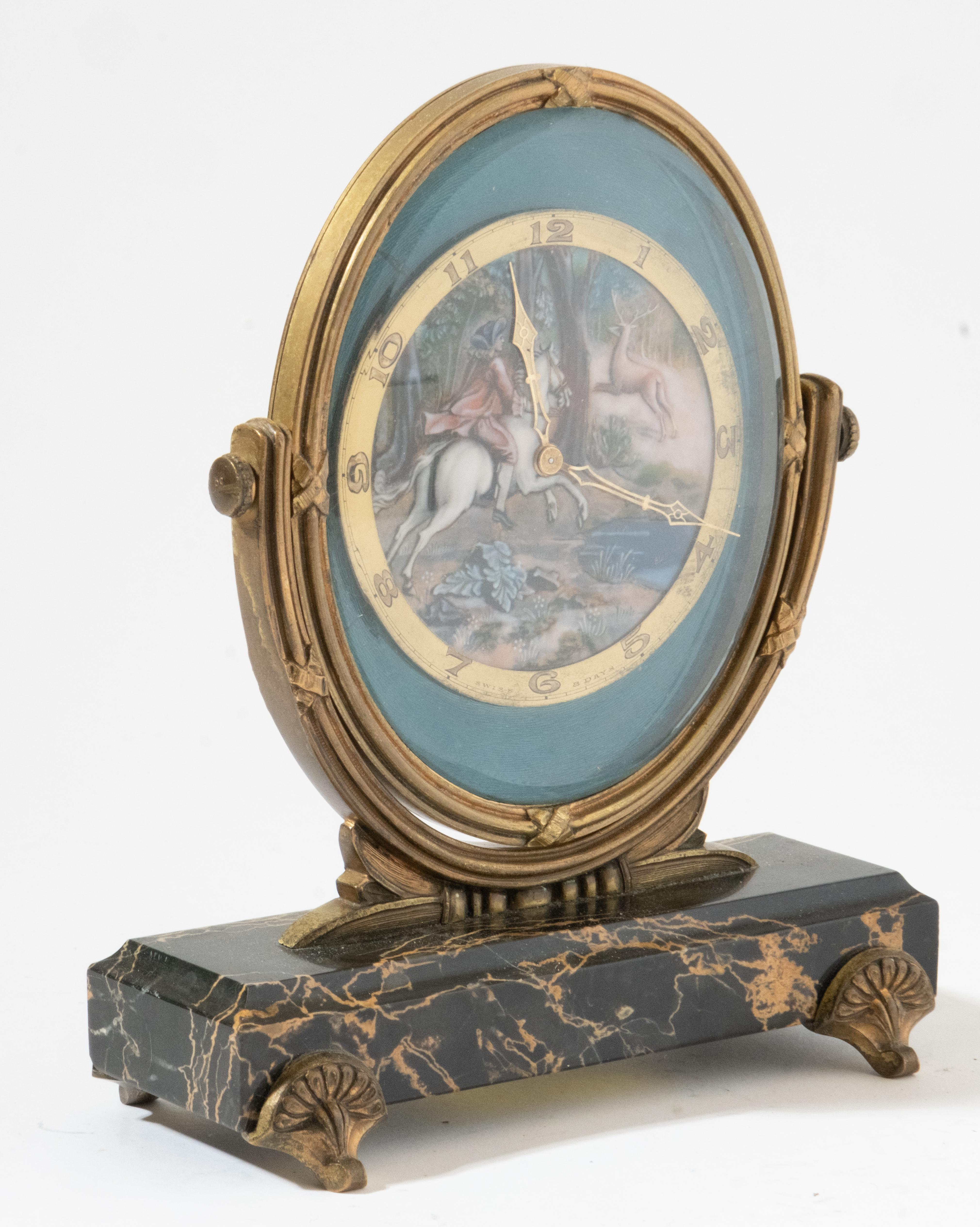19th Century French Gilt Bronze, Guilloche Enamel and Marble Clock In Good Condition For Sale In Hudson, NY