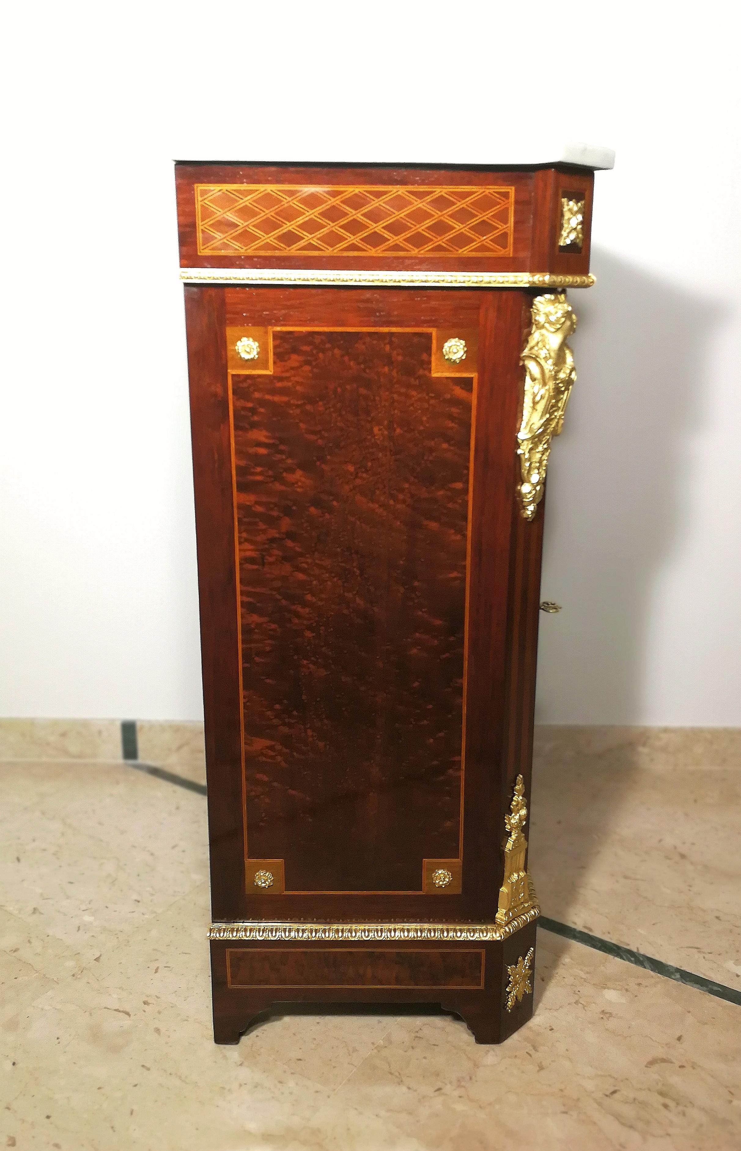 Napoleon III 19th Century French Gilt Bronze Inlaid Marble-Top Side Cabinet For Sale