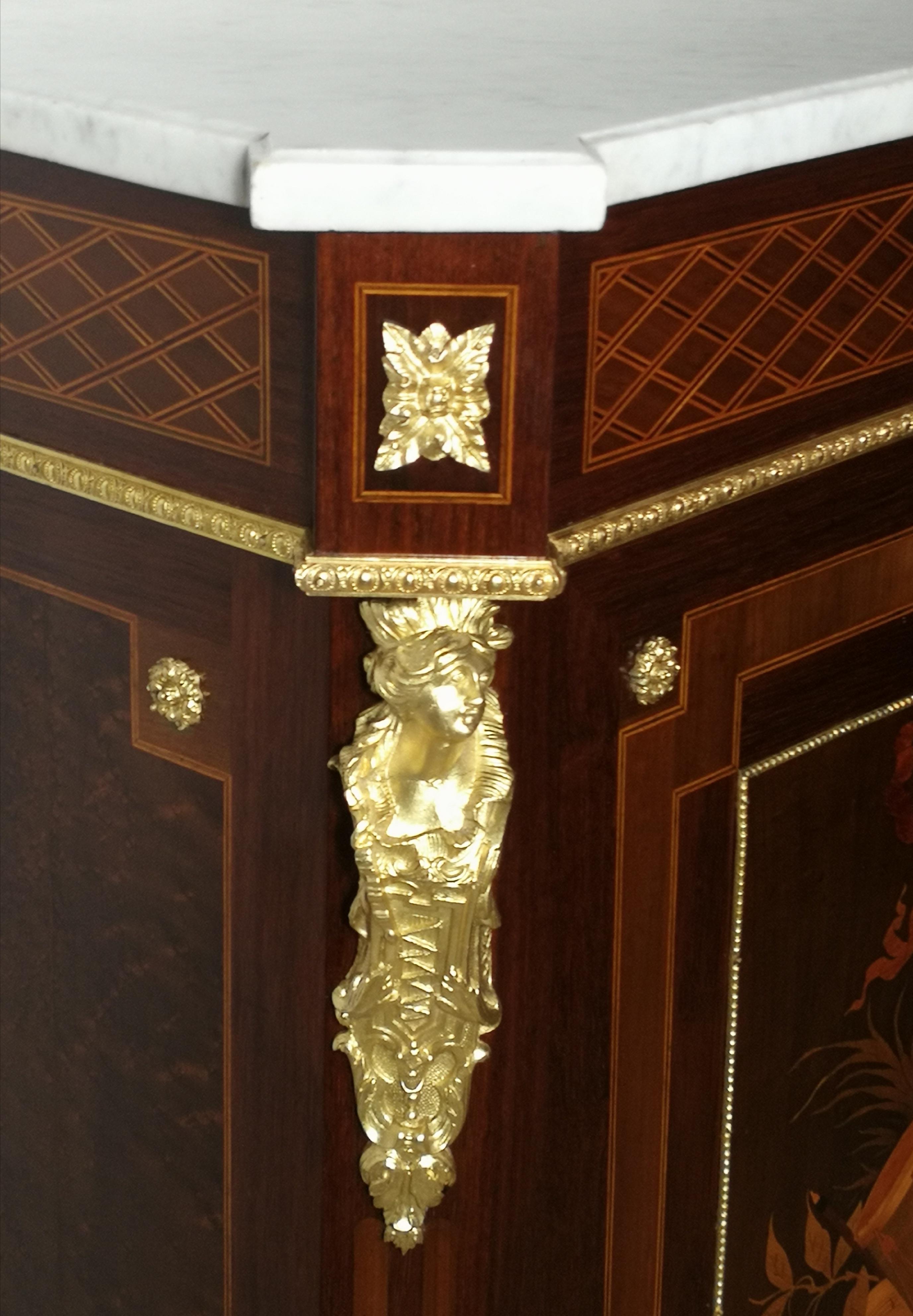 Inlay 19th Century French Gilt Bronze Inlaid Marble-Top Side Cabinet For Sale