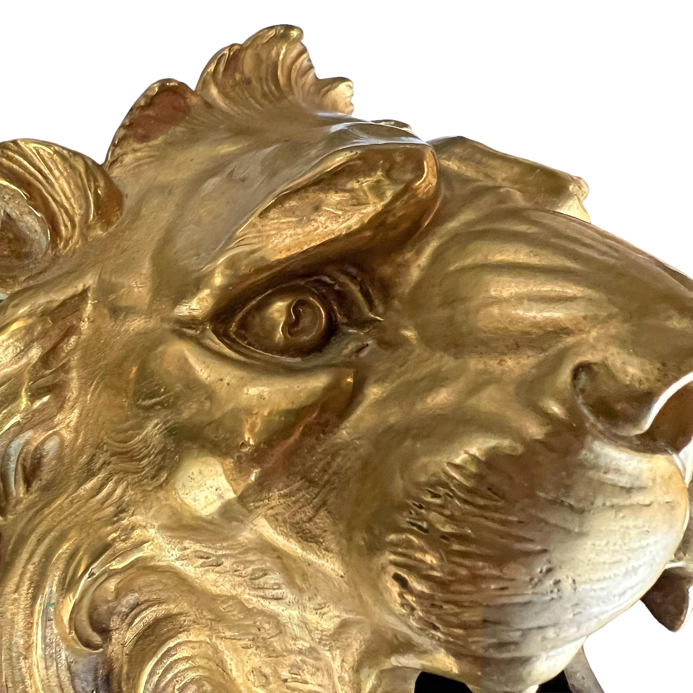 19th Century French Gilt Bronze Lion on Custom Mount For Sale 7