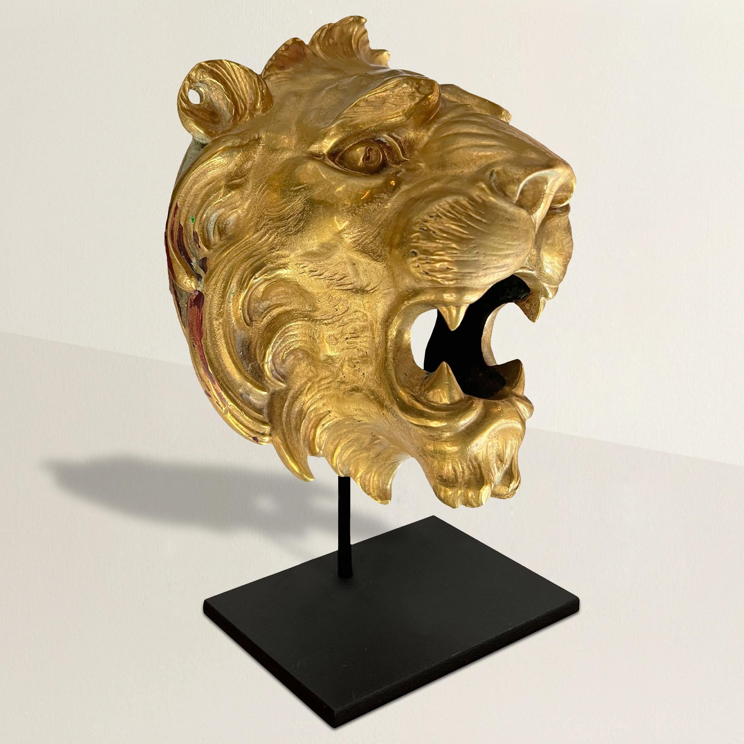Beaux Arts 19th Century French Gilt Bronze Lion on Custom Mount For Sale
