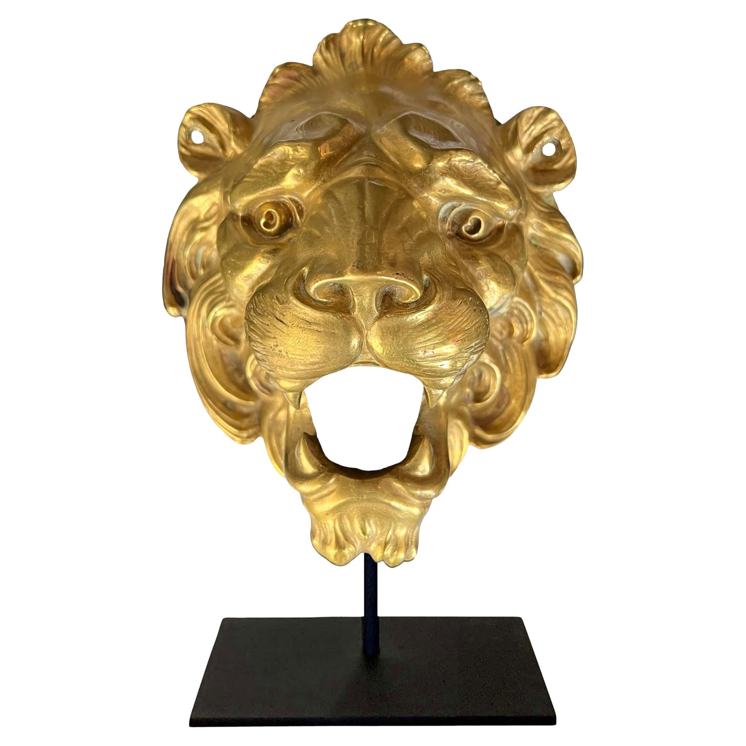 19th Century French Gilt Bronze Lion on Custom Mount For Sale