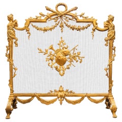 19th century French gilt bronze Louis XVI fireplace screen