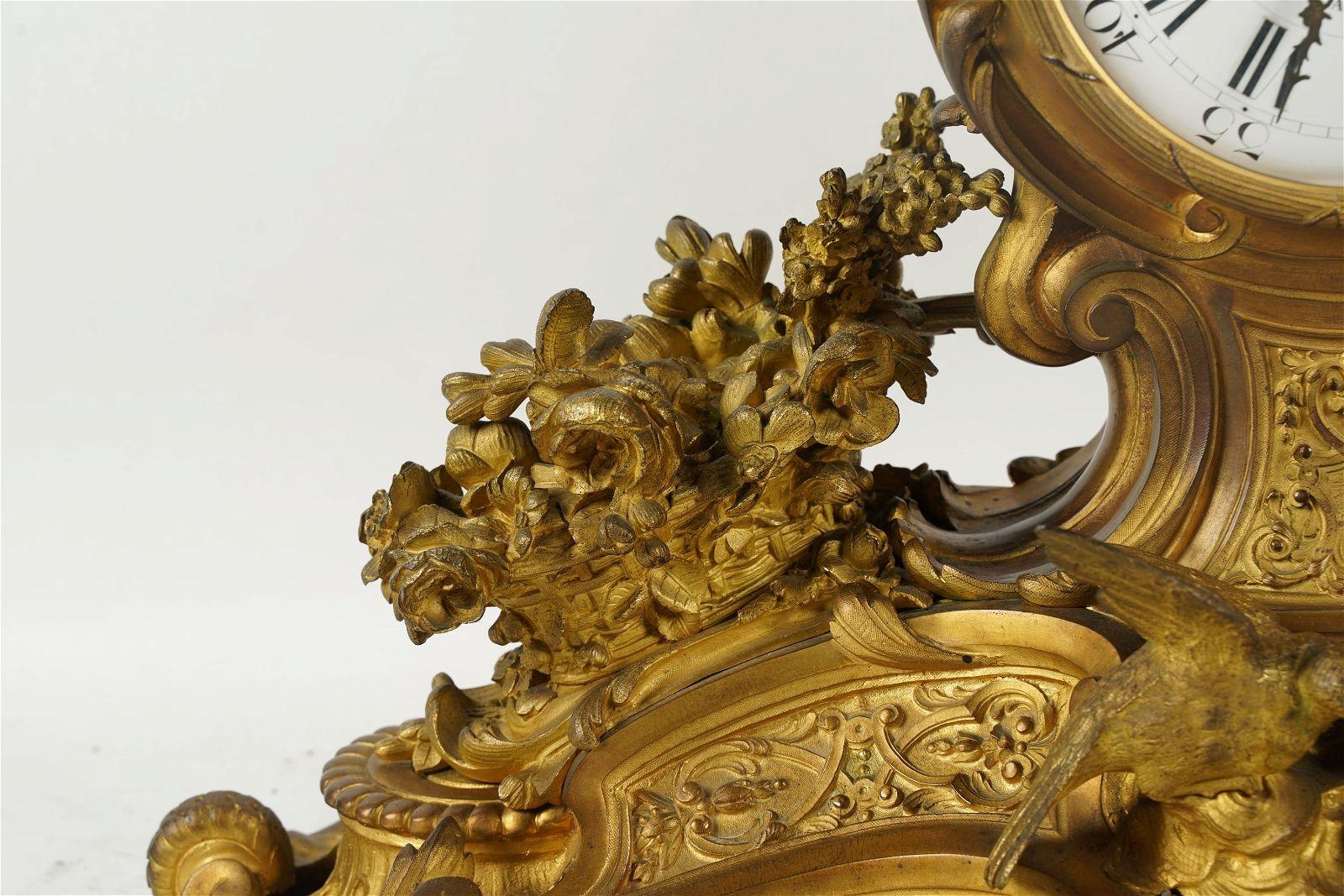 19th Century French Gilt Bronze Mantel Clock in Louis XVI Rococo Style