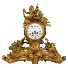 19th Century French Gilt Bronze Mantel Clock in Louis XVI Rococo Style
