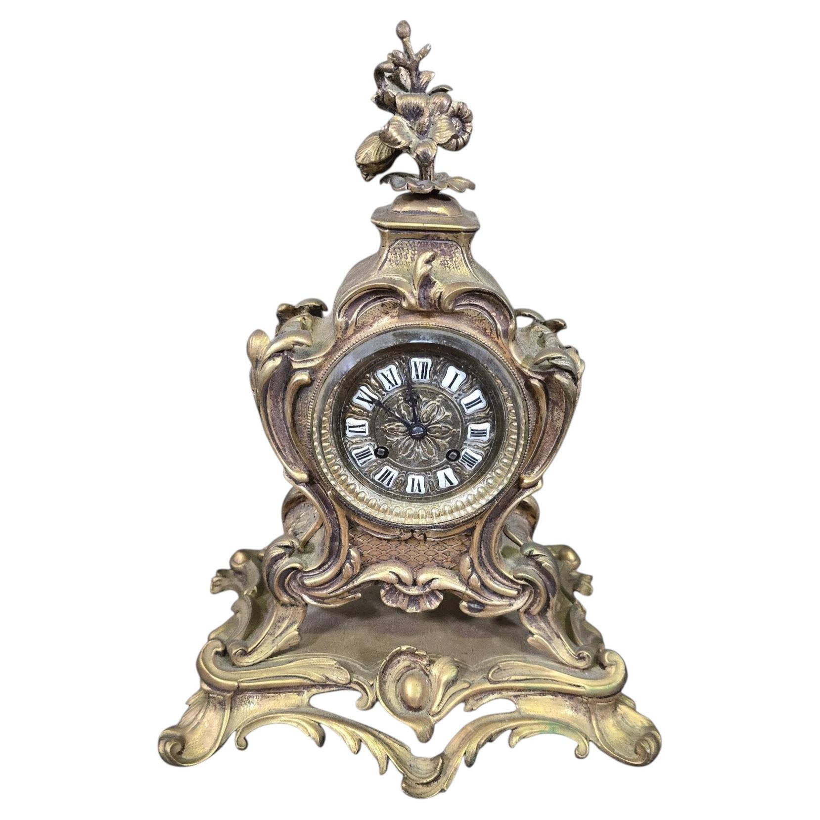 19th Century French Gilt Bronze Mantel Clock with Eight-Day Paris Movement
