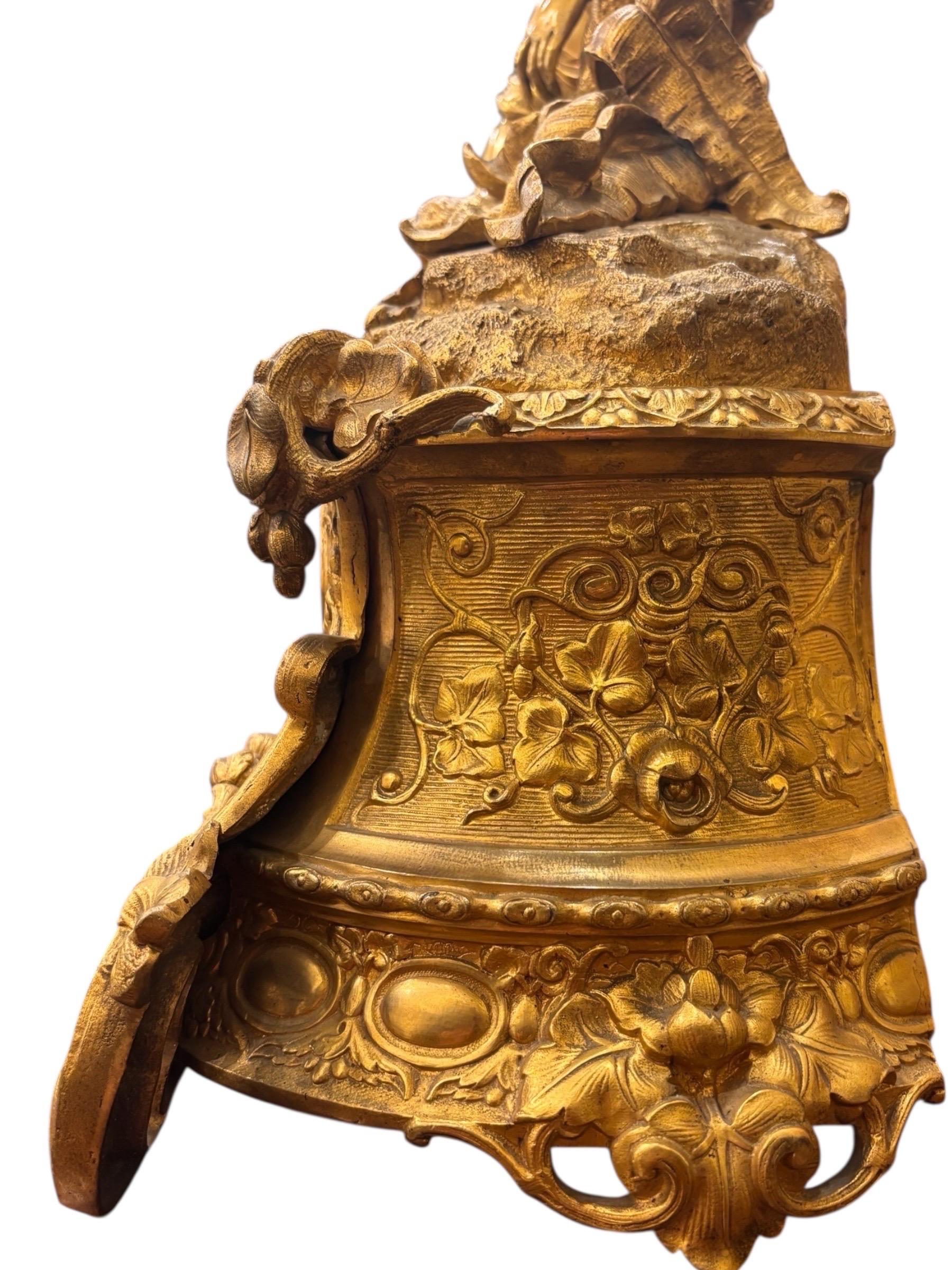 19th Century French Gilt Bronze Mantel Clock with Enamel Panels