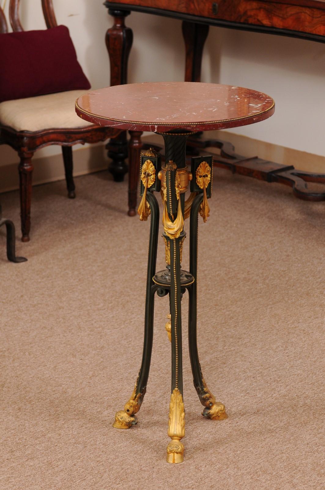 19th Century French Gilt Bronze & Marble Gueridon with Hoof Feet For Sale 6