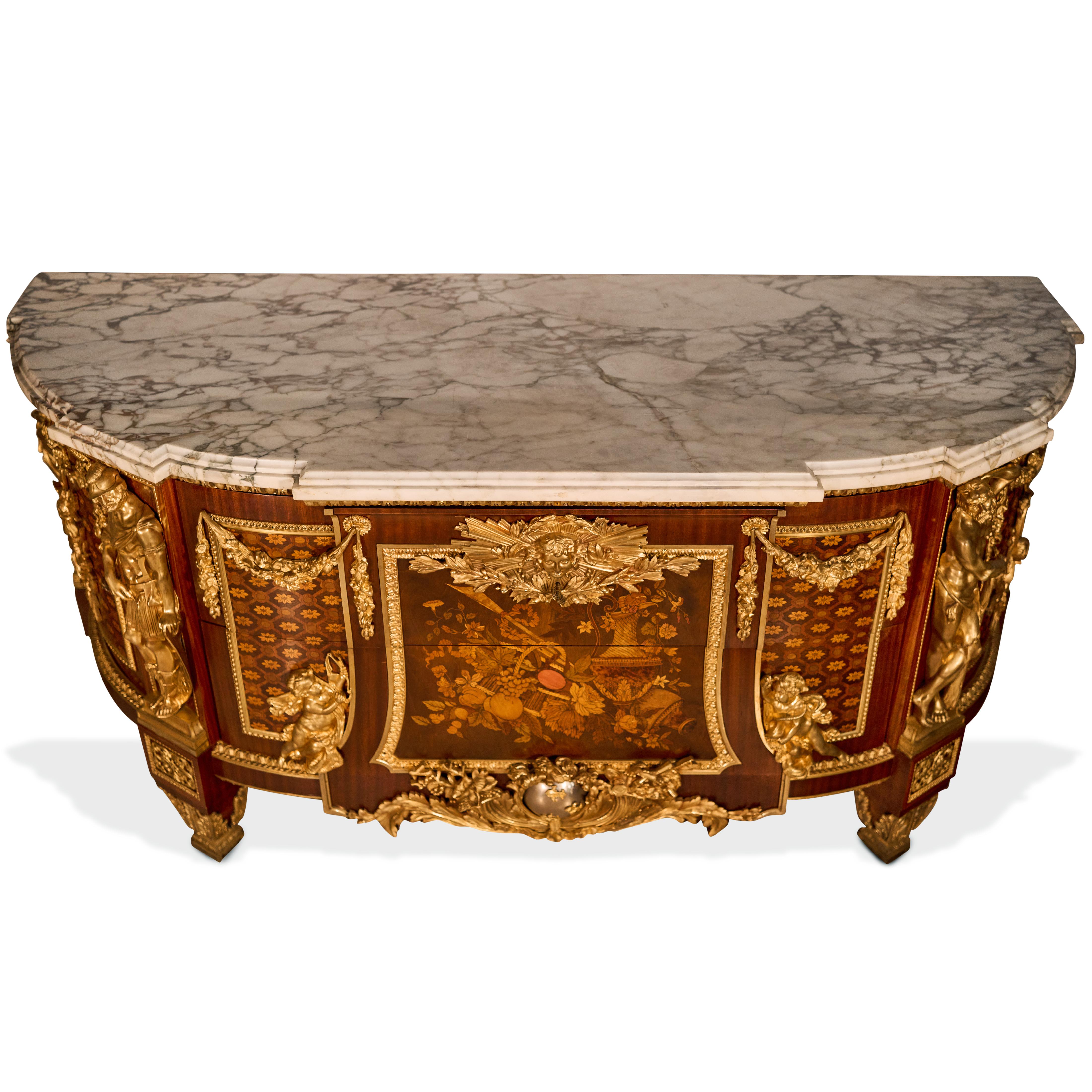 A Superb 19th century French Louis XVI style gilt- bronze mahogany, kingwood and fruitwood marquetry armorial commode with Sycamore Marquetry and magnificent quality gilt bronze mounts. (Please view the detail photos for quality of bronze and