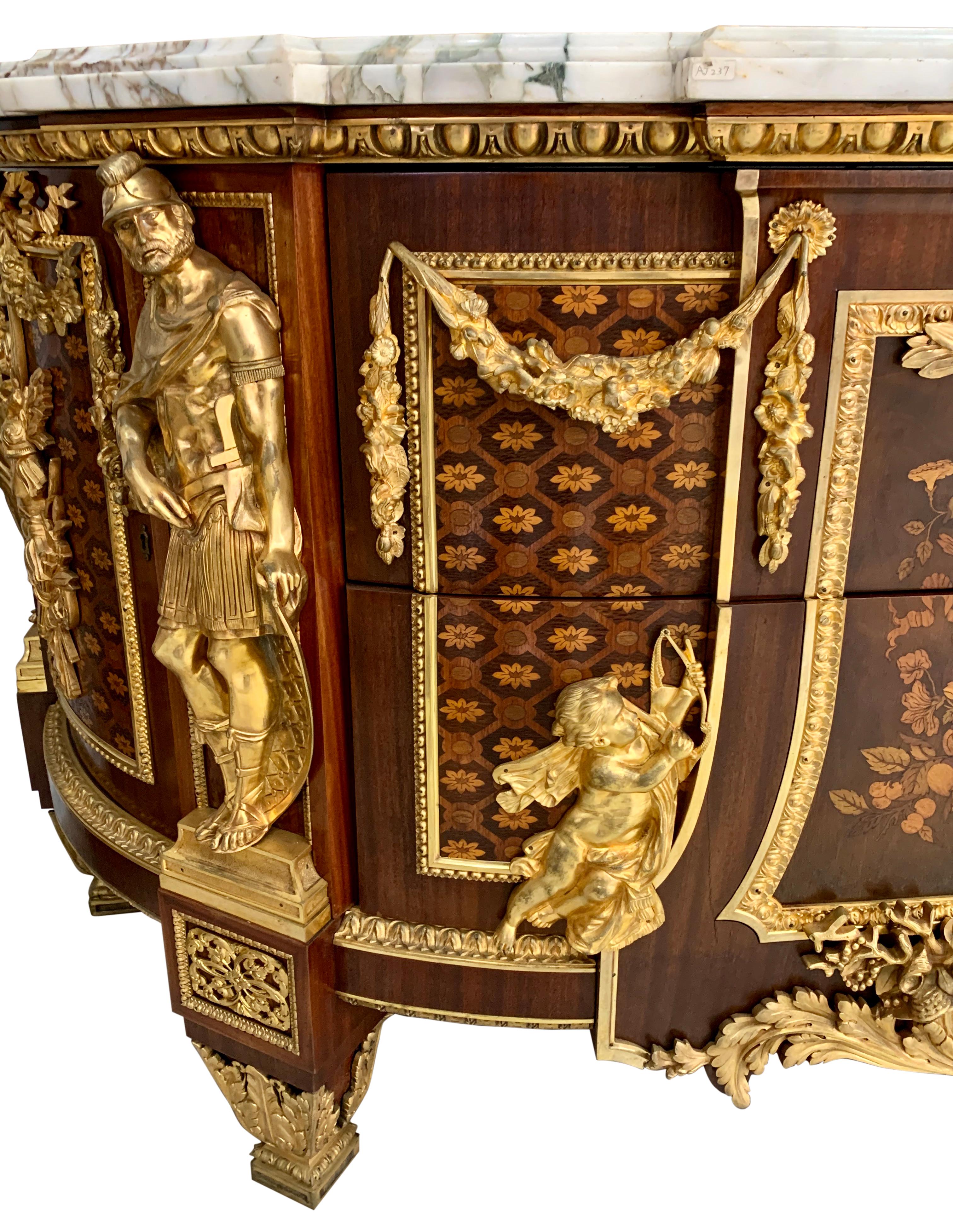 Marquetry 19th Century French Gilt-Bronze Mounted Commode after Jean-Henri Riesener For Sale