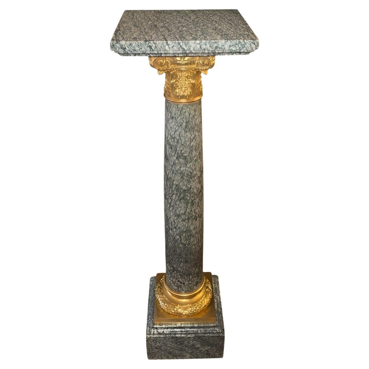 19th Century French Gilt Bronze-Mounted Pedestal with Rare Green Marble.