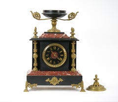 19th Century French Gilt Bronze-Mounted Slate & Rouge Marble Mantel Clock