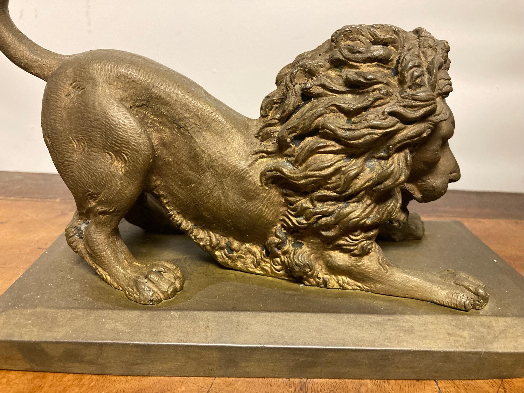 19th Century French Gilt Bronze of a Crouching Lion 7