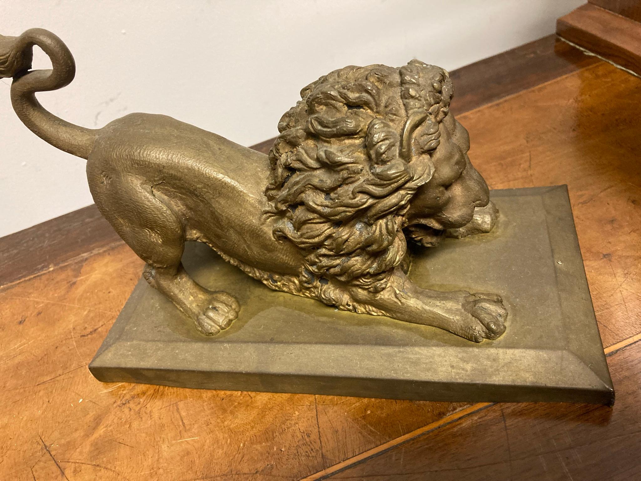 19th Century French Gilt Bronze of a Crouching Lion 9