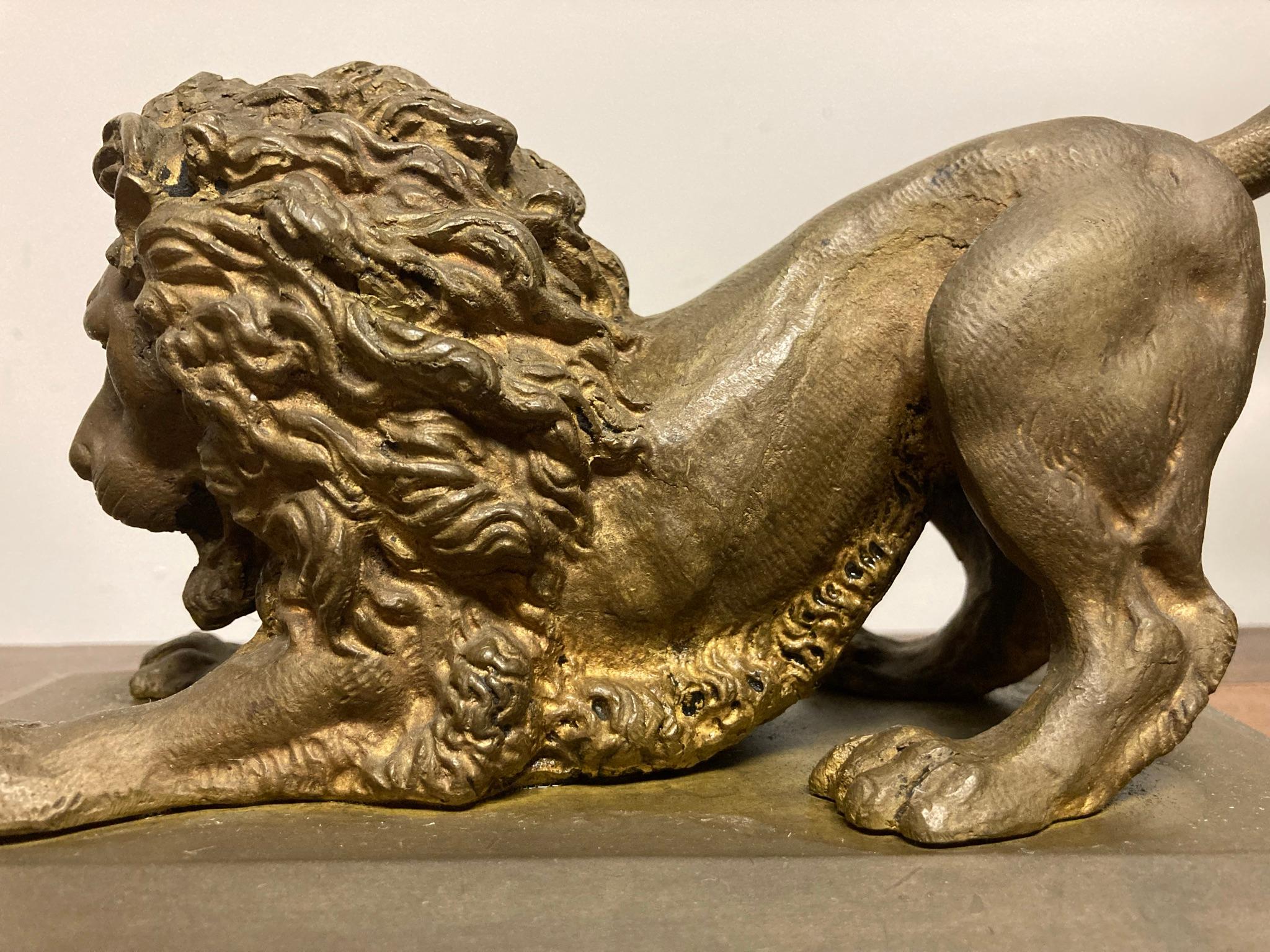 19th Century French Gilt Bronze of a Crouching Lion 2