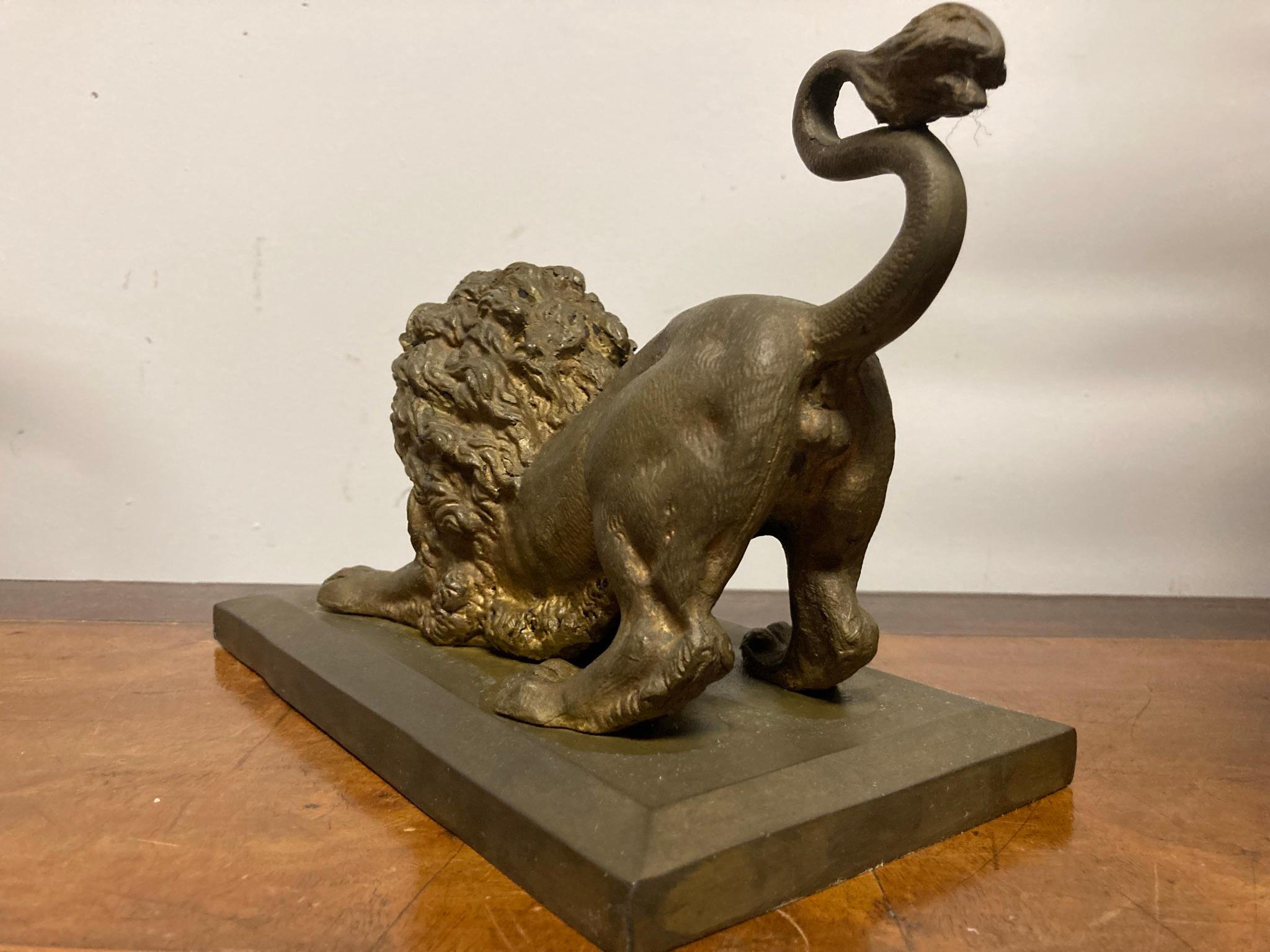 19th Century French Gilt Bronze of a Crouching Lion 3