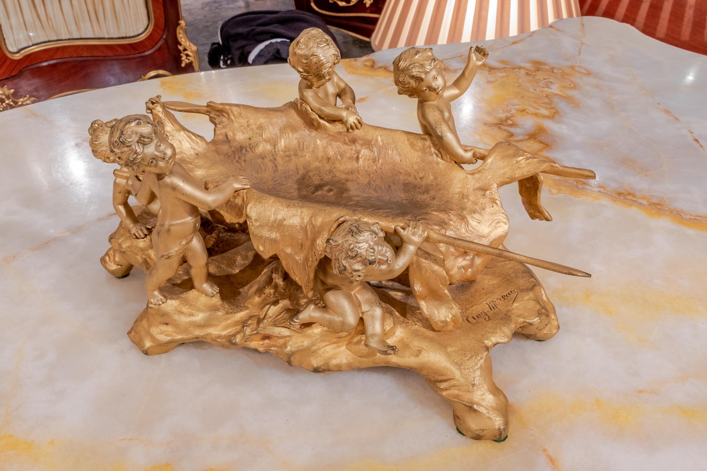 19th Century French Gilt Bronze of Hunting Cherubs with There Kill by Moreau In Good Condition In Dallas, TX