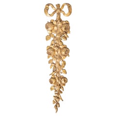 19th Century French Gilt Bronze Ormolu Bow & Roses Wall Swag Garland Ornament
