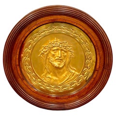 19th Century French Gilt Bronze Portrait Plaque of Jesus with Crown of Thorns